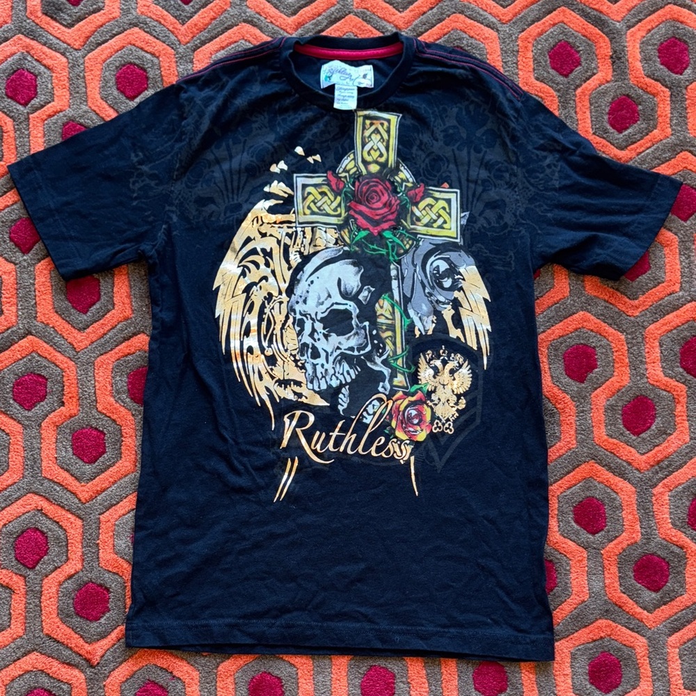 MAKE OFFER ! Ruthless Art Skull Cross Black Graphic T-Shirt Women's Medium